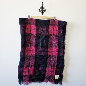 Vintage Hudson's Bay Plaid Mohair Blanket 50" x 70" Fringed Made In Scotland